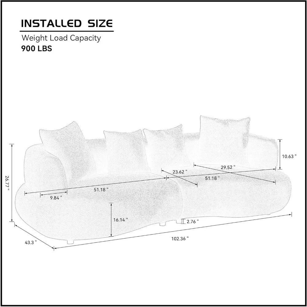 Canapé incurvé surdimensionné, canapé de salon en tissu bouclé et canapé avec 4 oreillers pour appartement, meubles de salon de maison