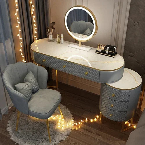 White Women Makeup Vanity Table Drawer Mirror Dresser Stand Makeup Table Storage Cabinet Coiffeuse Miroir Home Furniture