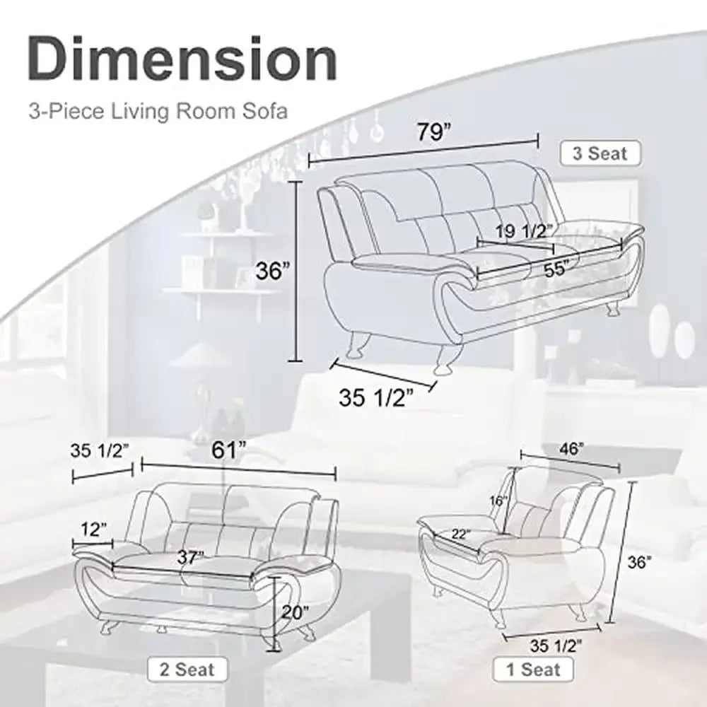 Ensemble de meubles de salon moderne 3 pièces Canapé en cuir Causeuse Fauteuil Crème Design ergonomique Cadre en bois durable Facile à nettoyer