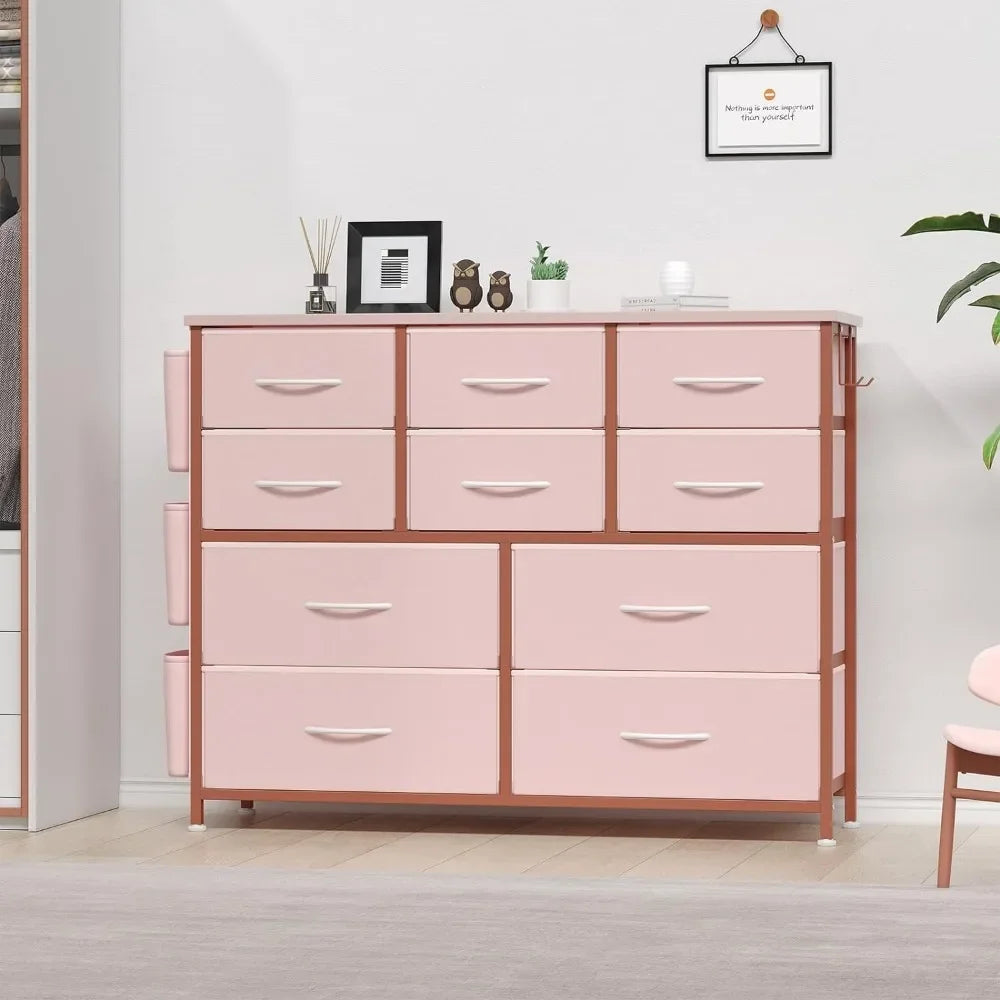 Commode pour chambre à coucher avec 10 tiroirs Recamera Furniture Coiffeuse avec miroir Couloir Tables de nuit Entrée (rose) Placard