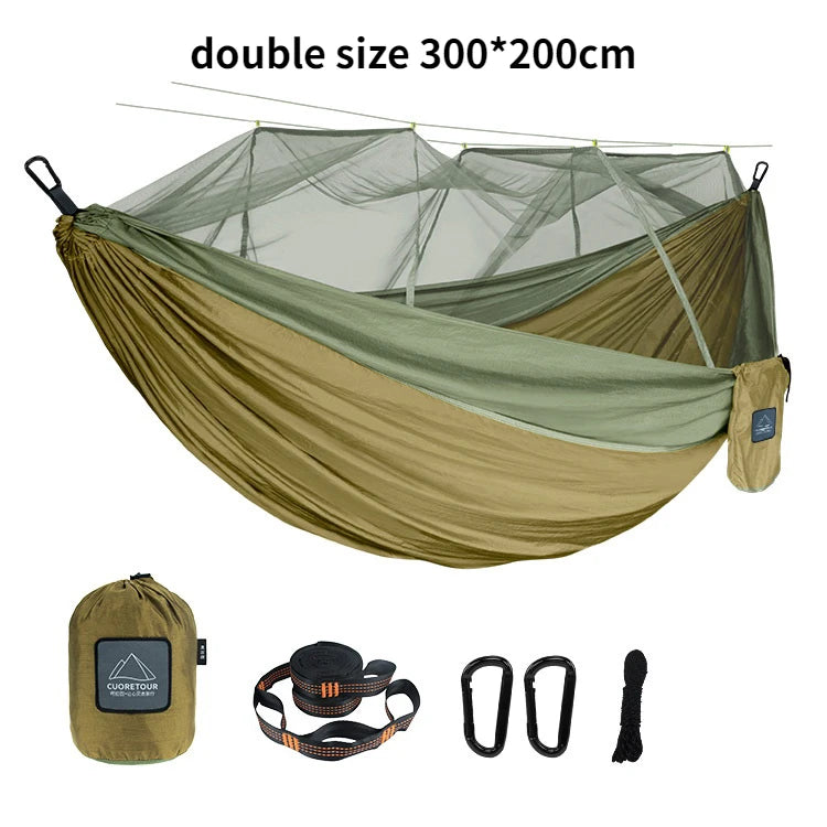 Single and Double Size Nylon Fabric Portable Travel Outdoor Camping Hanging Sleeping  Hammock with Mosquito Net