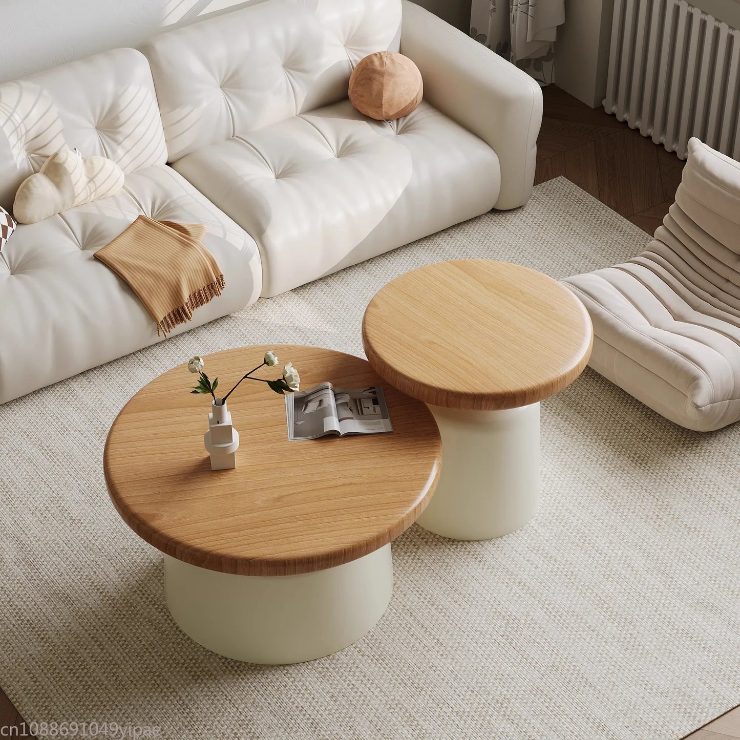 Creamy Wind Apartment Coffee Table Living Room Household Small Apartment Simplicity Iron Round Homestay Coffee Table Furniture