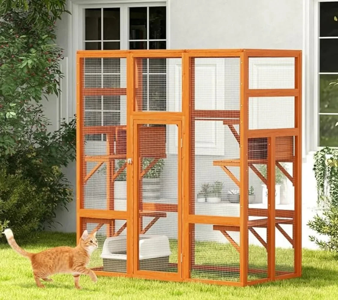 Grande maison pour chat, enclos de jeu pour chat, cage d'intérieur pour chat avec fenêtre et toit étanche, 7 plates-formes et 2 boîtes de repos