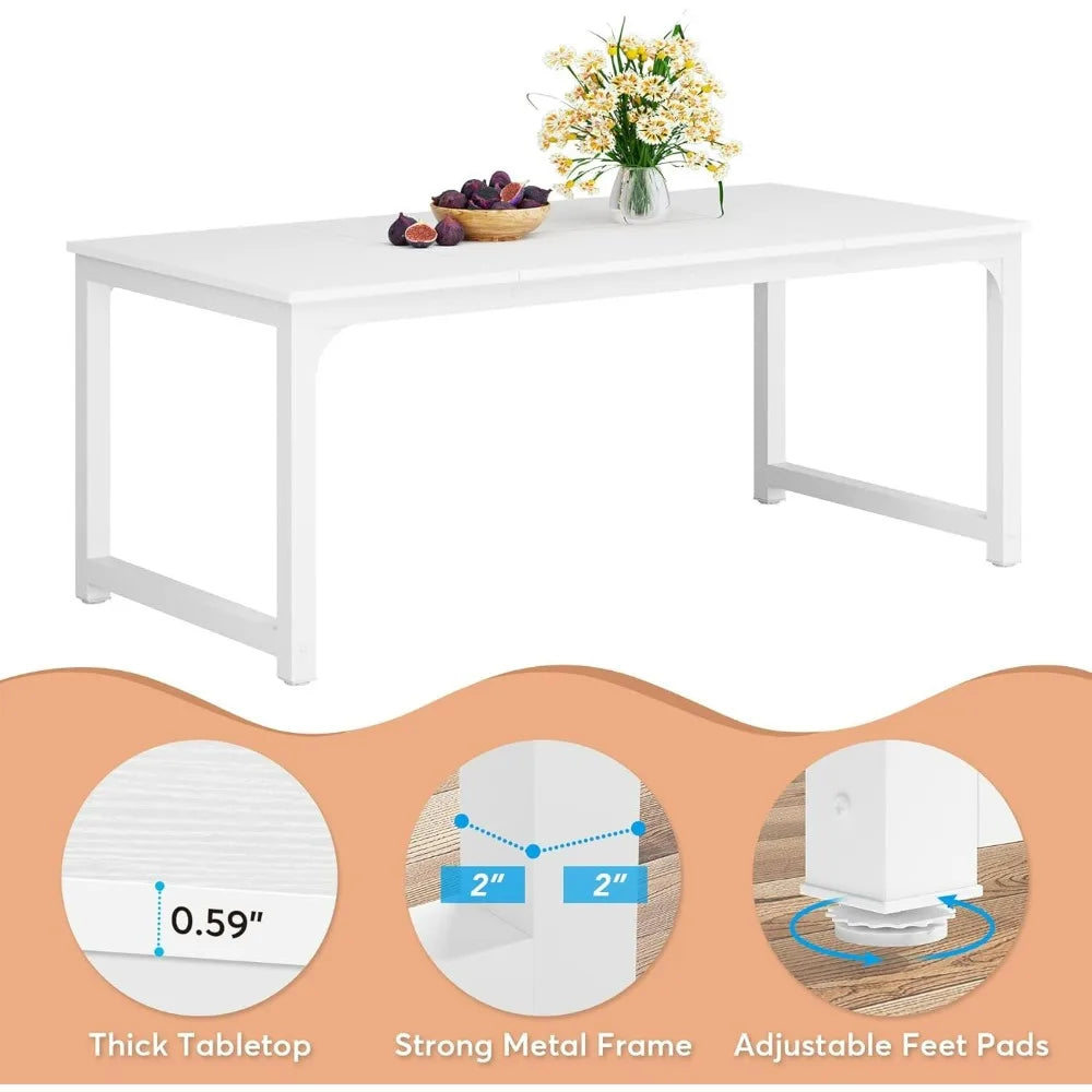 Dining Table for 4-6 People,70.9 Inch Dining Table Rectangular Kitchen Furniture  White Dinner Table for Home Kitchen Furniture