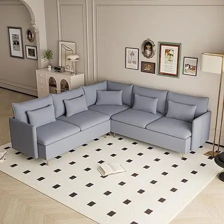 92 × 92'' Modular Sectional Couch, Boucle Teddy Fabric Corner Sofa, L Shaped Sectional Sofa 5-Seater Couch with Gold Metal Legs