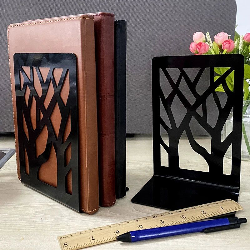 1 Pair Book Ends Hollow Out Bookend Supports Stable Black Stand Iron Metal Bookends For Folders Hotel Home Desk Stationery