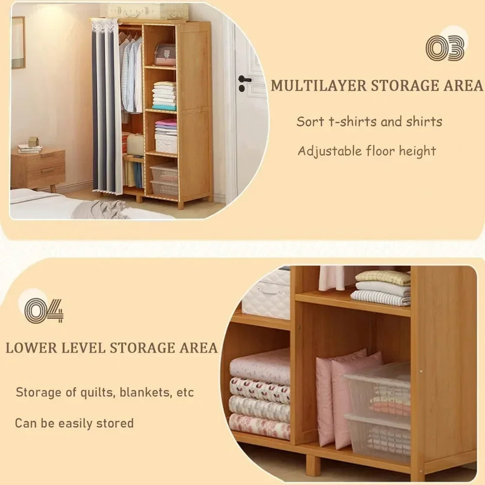 Adjustable Height Storage of Wardrobe Partition Storage With Suspenders Cabinets Hotels Clothing Cupboard Home Furniture Bedroom