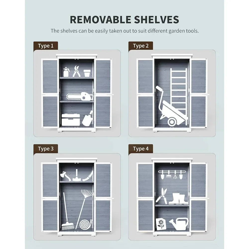 Armoire de rangement extérieure avec 3 étagères, abri de jardin en bois verrouillable à double verrouillage avec toit étanche, abri à outils extérieur