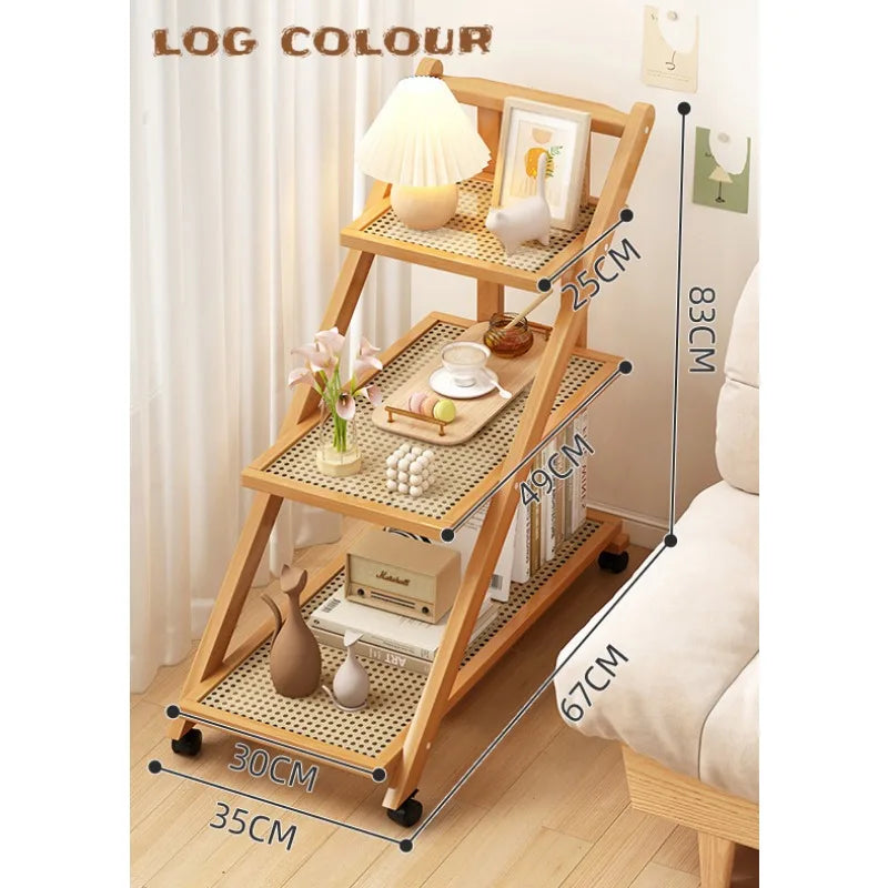 Removable Small Side Table 3-tier Bamboo Trolley with Wheels Shelves for Kitchen Bedroom and Living Room, Coffee Table Furniture