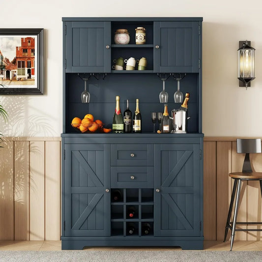 Coffee Bar Cabinet Kitchen Pantry with Storage, Farmhouse Wine Cabinet with Drawers Shelves and cabinets, Buffet Cabinet