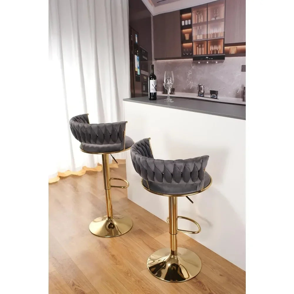 Bar Stools Set of 2, Modern Gold Velvet Barstool with Backs, Adjustable Height and Swivel, Kitchen Bars Chairs, Bar Chair