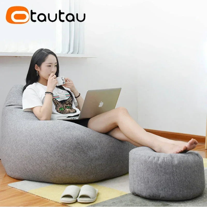 Pouf en lin OTAUTAU avec rembourrage Pouf Pouf Ottoman Repose-pieds Tatami Tabouret rond Futon Pouf Meubles de salon de détente