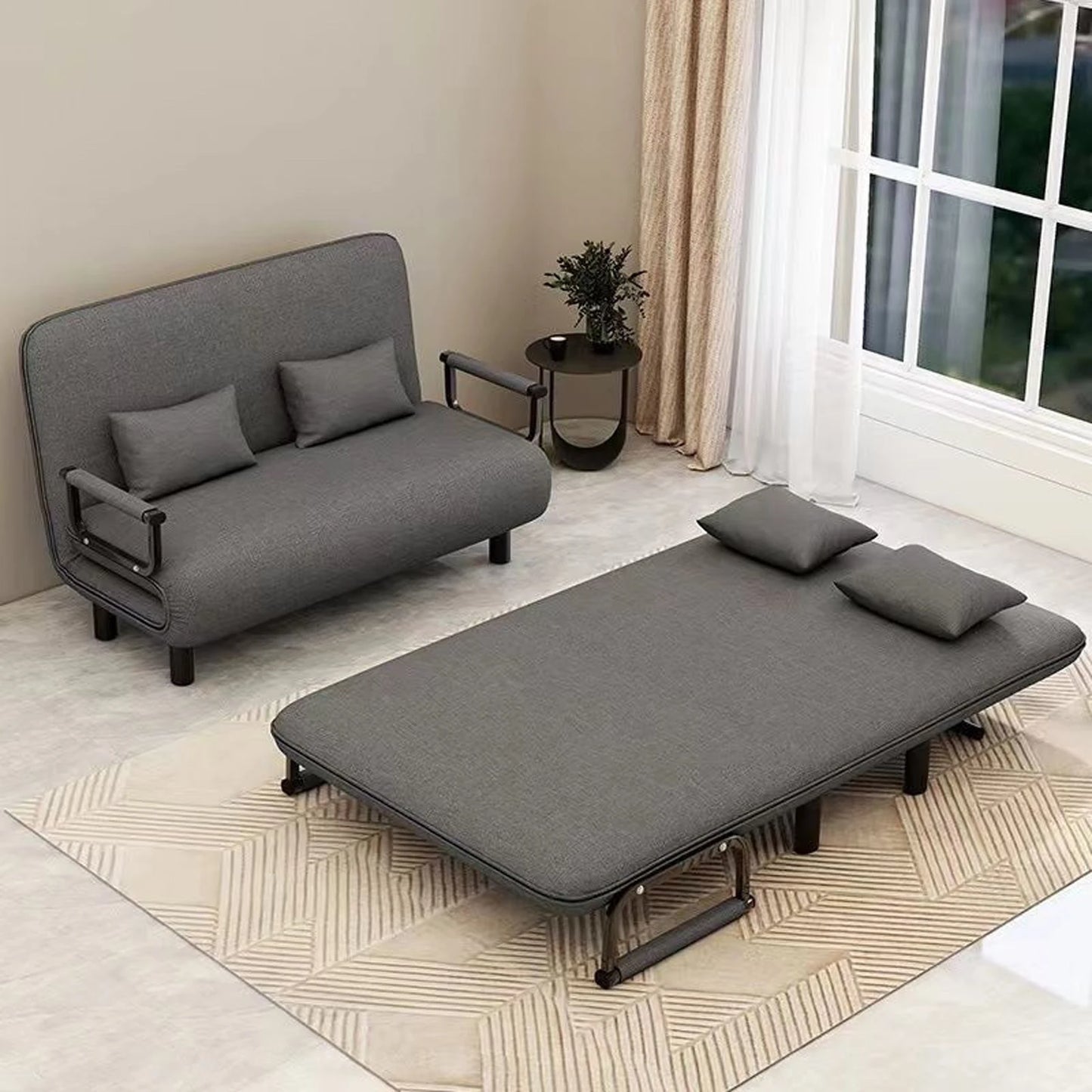 Sofa Bed with Backrest Foldable Lazy Cushion 3 in 1 Comfortable Floor Seat with Two Pillows for Hotel Office Home Living Room