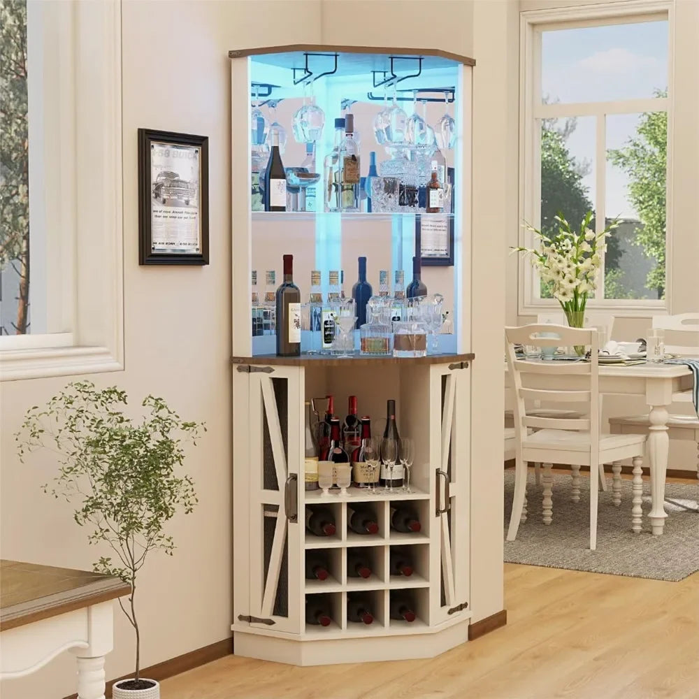 Bar Cabinet, Tall Liquor Cabinet Coffee Bar Cabinet for Home, Display Cabinet Hutch Corner Wine Rack Home Bar Furniture