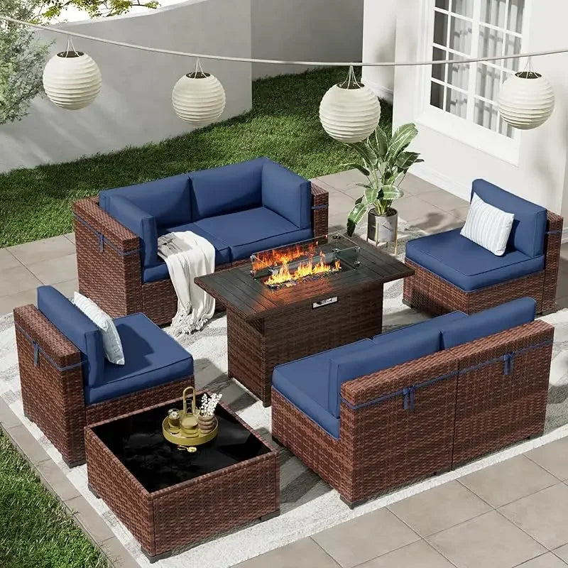 QPatio Furniture Set, 7-Piece Outdoor Sectional with Waterproof Cover, All-Weather Wicker Patio Conversation Sets for Backyard (