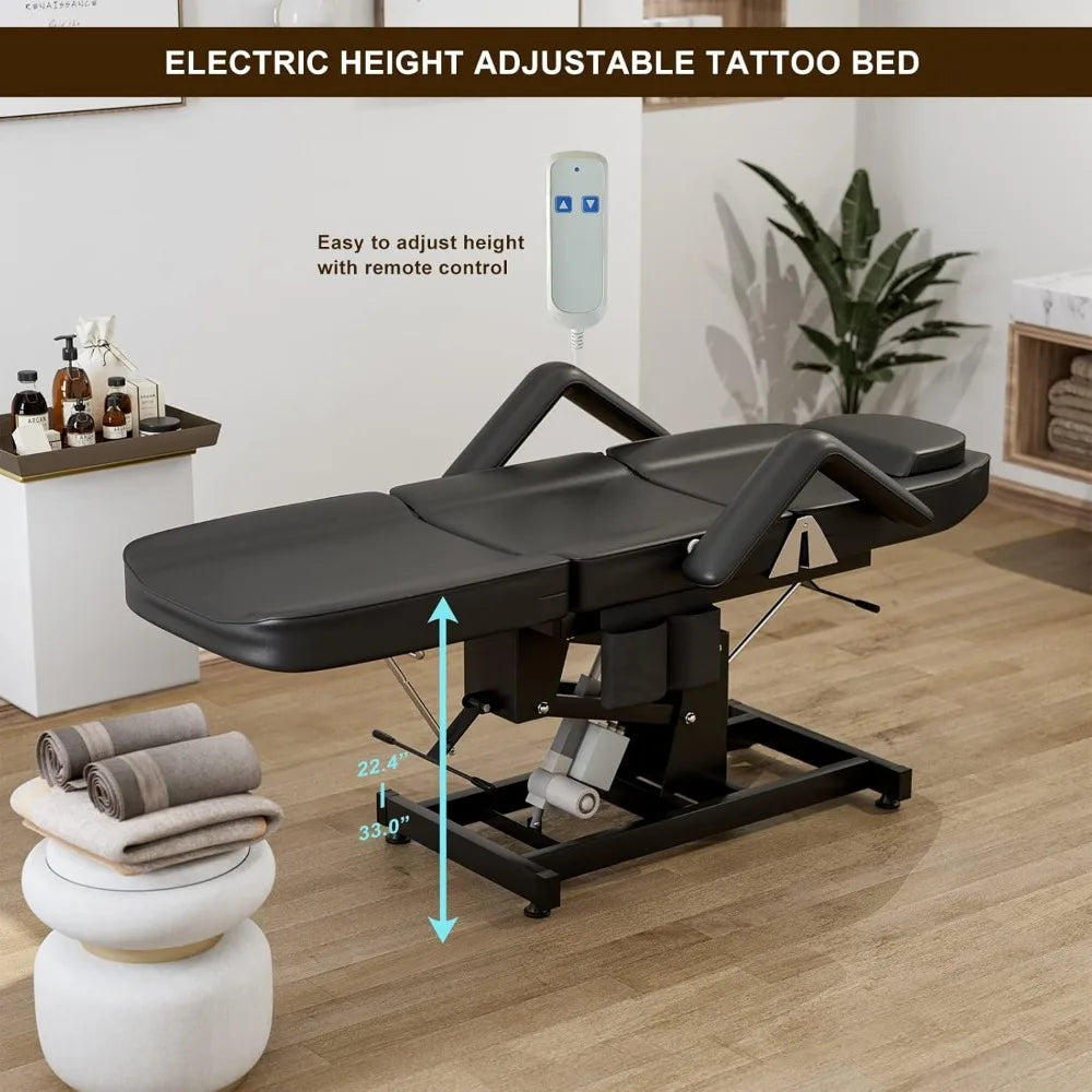 Chaise d'esthétique électrique réglable en hauteur, lit facial, chaise de tatouage pliable en 3 sections, table de massage pour spa