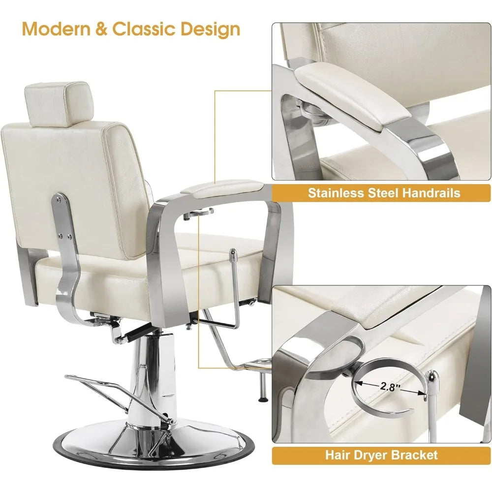 Barber Chair Reclining Salon Chair for Hair Stylist, Antique Hair Spa Salon Styling Beauty Equipment 3127(White)