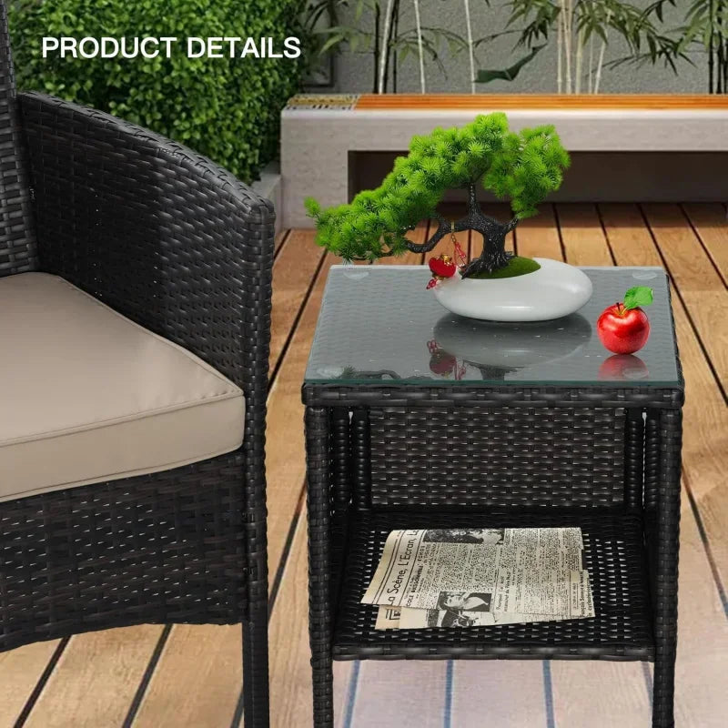 QJRBIAO Conversation Furniture 3-Piece Set PE Rattan Wicker Chair with Table Suitable for Patio, Poolside, Lawn and Other