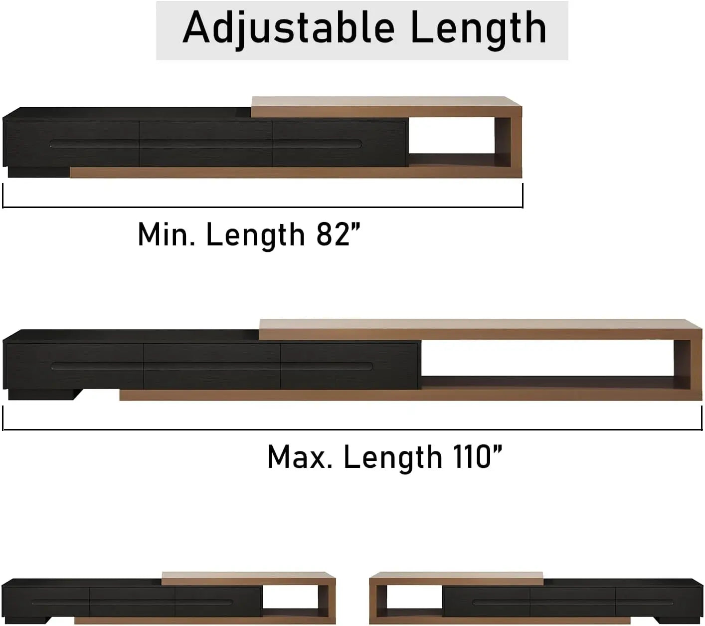 Soporte de TV extensible, moderno centro de entretenimiento para TV de hasta 120 pulgadas, consola multimedia de TV reversible de madera con 3 cajones, 82-110''