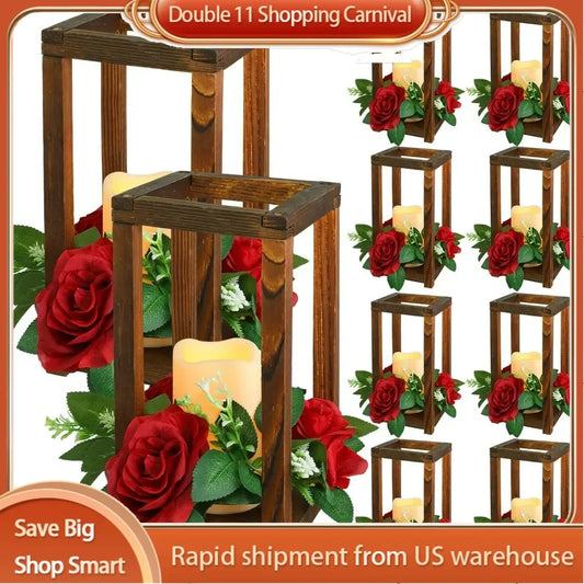 30 piezas de candelabros de madera para centro de mesa de boda, candelabros integrados con velas y coronas de velas, decoración rústica, candelabros