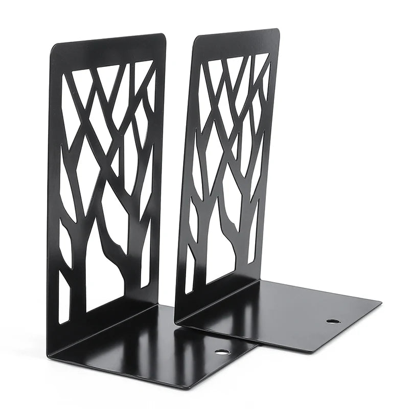 1 Pair Book Ends Hollow Out Bookend Supports Stable Black Stand Iron Metal Bookends For Folders Hotel Home Desk Stationery