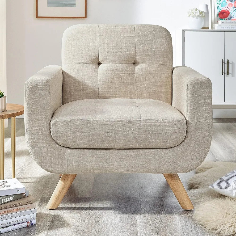 Sillón contemporáneo con acento Elena con tapizado de lino Muebles de sala de estar, 1 ASIENTO, Beige claro