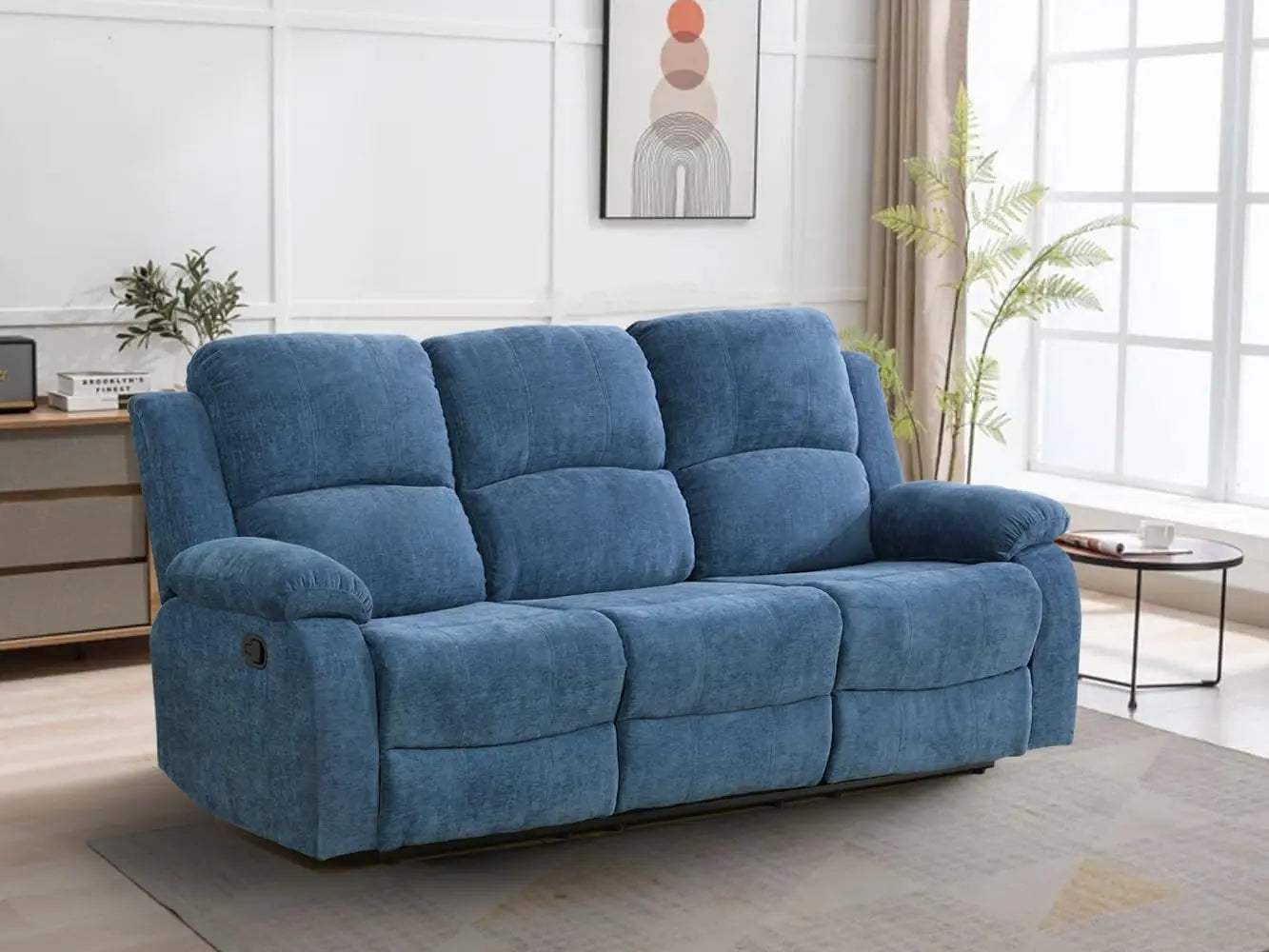 Sofa Set Living Room Furniture Reclining Couch Set with Cup Holders/Storage Console/Drop Down Table Fabric Recliner Sofa Set