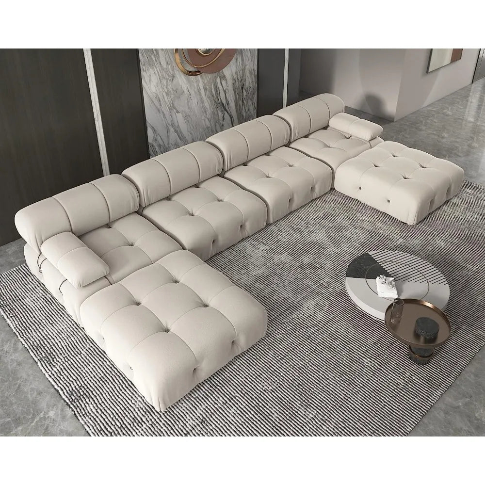 138" Modular Sectional Couch, U-Shaped Minimalist Velvet Sofas Deep 6-Seat Sofas Furniture for Living Room, Apartment