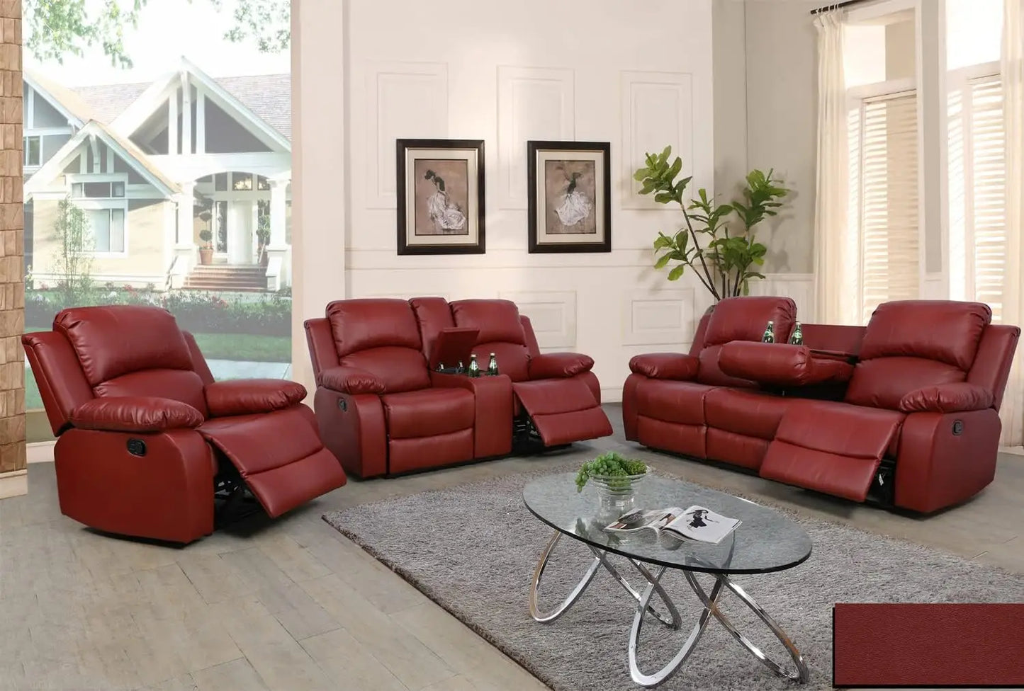 Reclining Sofas Set 3 Pieces Living Room Furniture Sets Leather Recliner Sofa Set Loveseat Chair Furniture Sofa Set