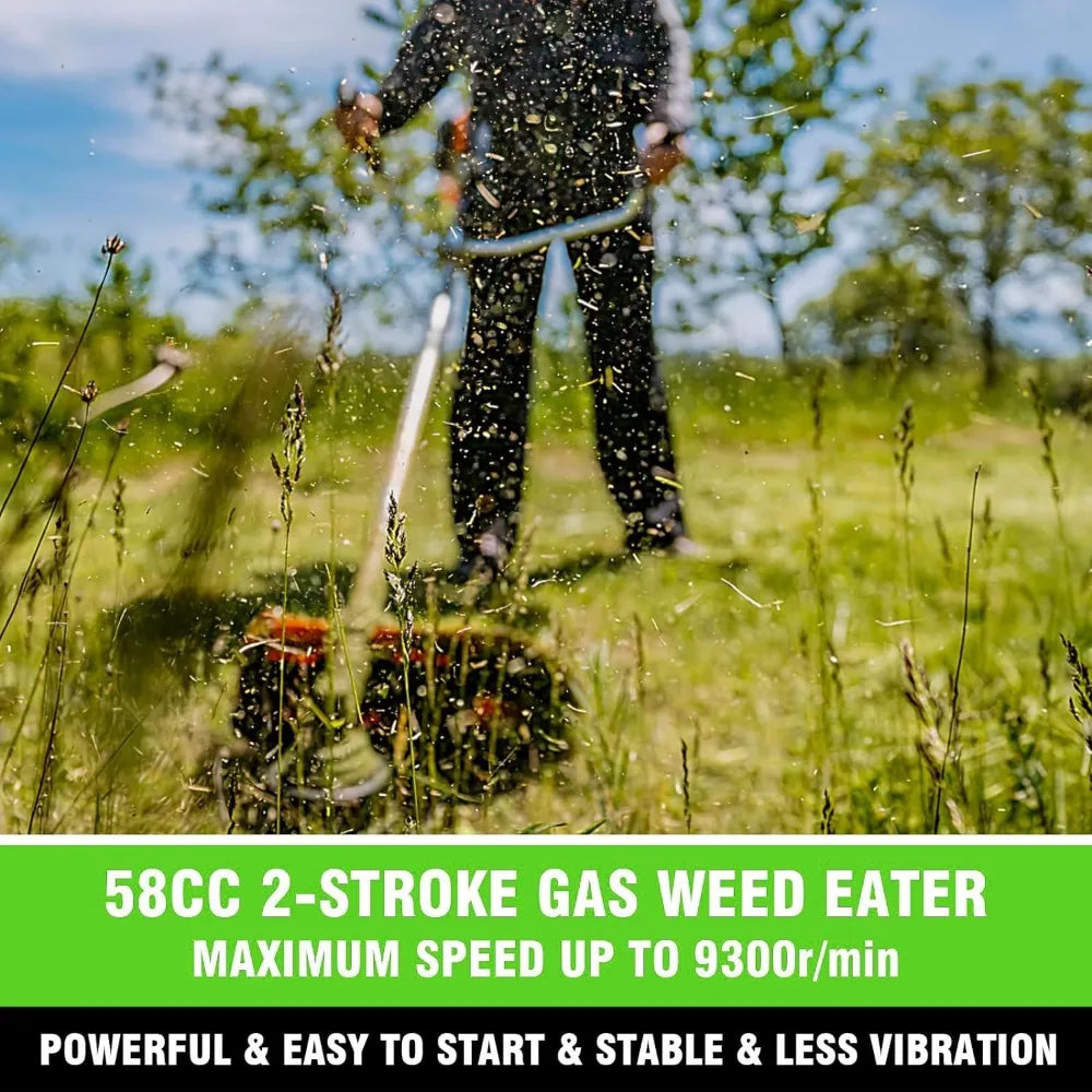 Weed Wacker 58CC Gas Powered with 4 Detachable Heads Straight Shaft 2-Cycle Gas Trimmer Brush Cutter 4 in 1 Gas Weed Eater