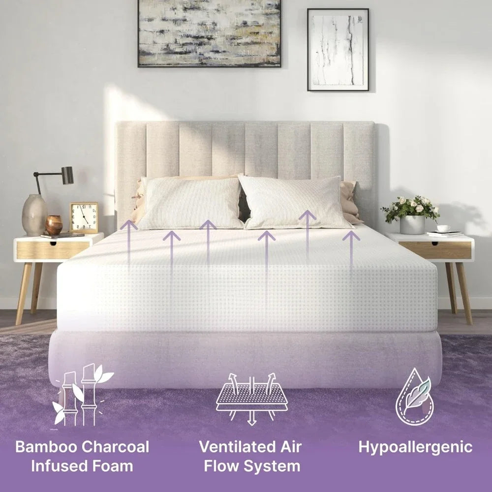 Colchón tamaño queen de 8 pulgadas, colchones de espuma viscoelástica, muebles para dormitorio doble color blanco