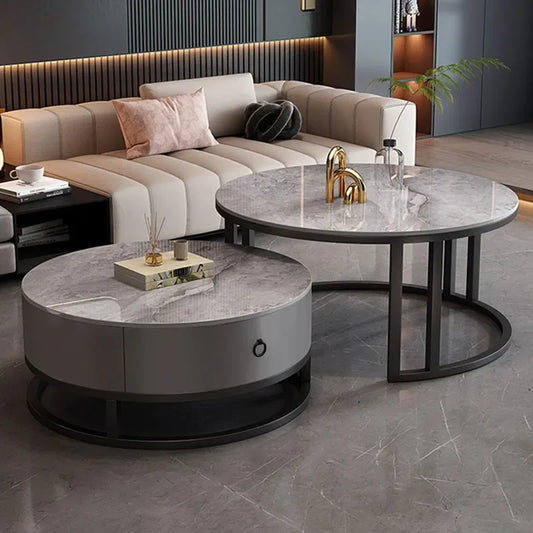 Waterproof Round Coffee Tables Modern Storage Low Marble Mobile Table White Minimalist Floor Mesa Auxiliar Home Furniture