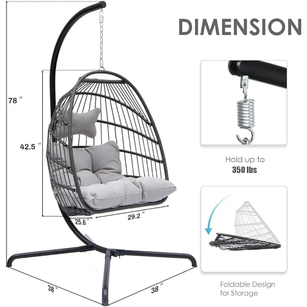 Silla de huevo de lujo para exteriores, de mimbre, colgante con cojines resistentes al agua para patio, patio trasero, balcón, silla de huevo tipo columpio