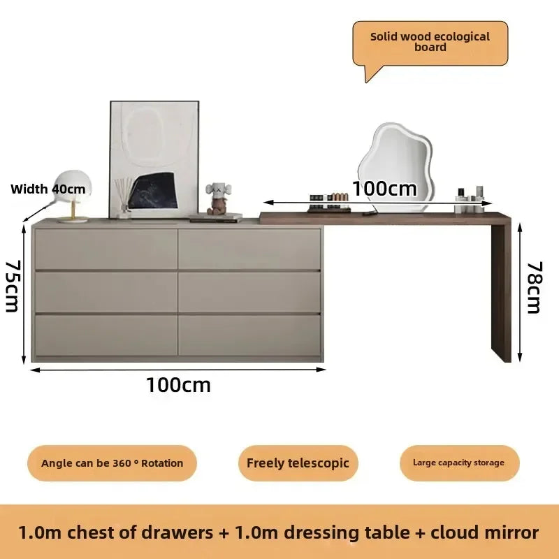 Tocador de madera europeo para niñas, organizador de almacenamiento, tocador de lujo con luz LED, mueble para maquillaje