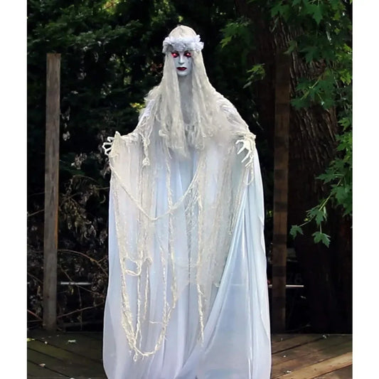 Decoración de Halloween Animatronic de Halloween, novia fantasma aterradora de tamaño real con luces y sonido activados por tacto, accesorio espeluznante para Halloween