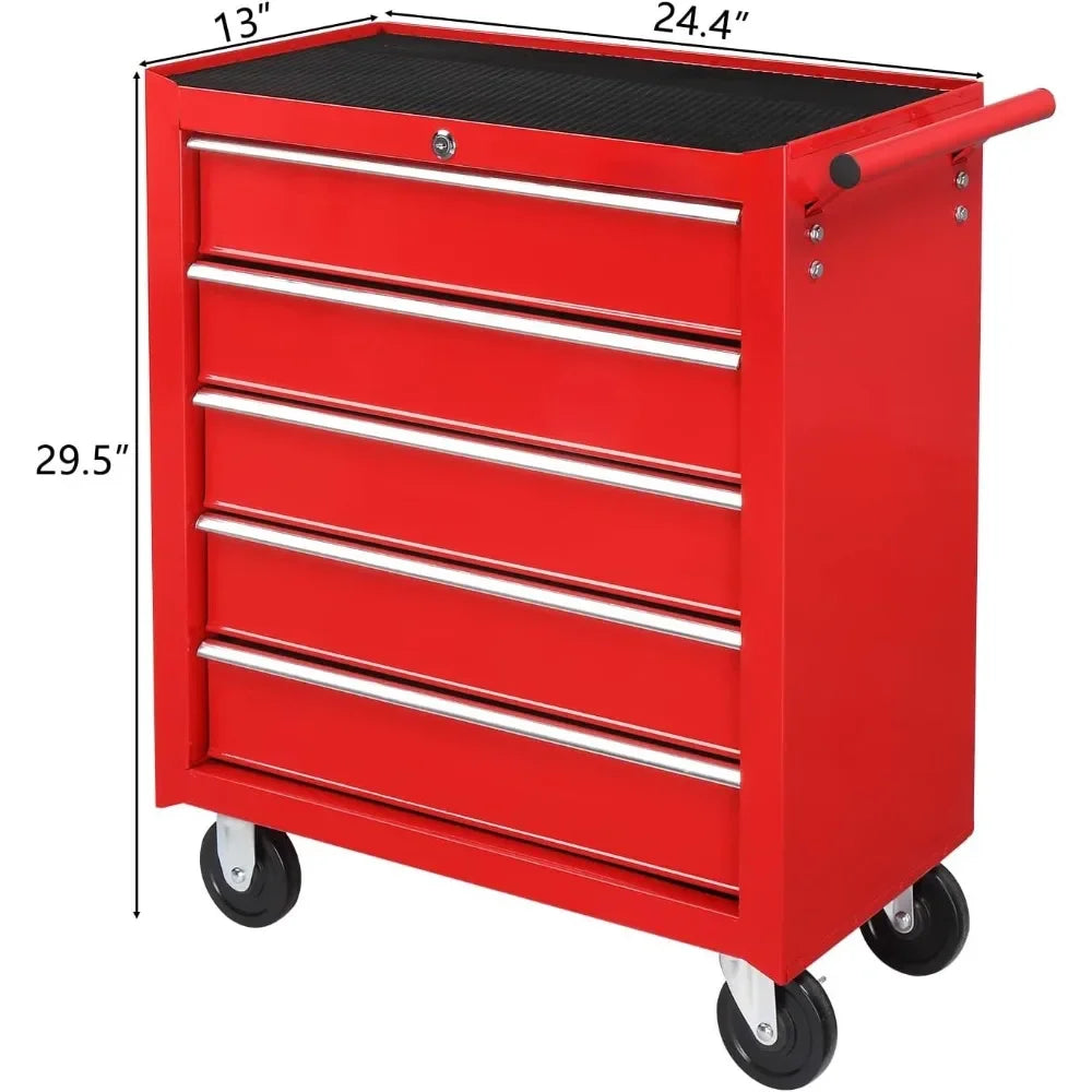 5-Drawer Rolling Tool Chest W/Lock & Key Tool Storage Cabinet with Wheels Top Cushion & Drawer Liners for Garage Warehouse