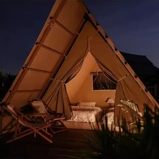 Triangle Tent High-quanty Safari Light Luxury Teepees Thickened Canvas Glamping Hotel Traval Family Outdoor Camping Wooden House