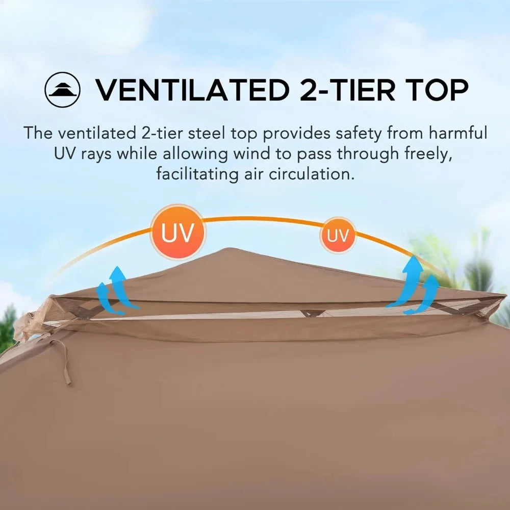 11x11 ft. Pop-Up Instant Gazebo, Outdoor Portable Steel 2-Tier Top Canopy/Tent with Netting and Carry Bag, Patio Umbrellas Tents