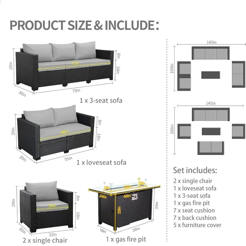 Ensemble de meubles d'extérieur 5 pièces avec table de foyer de 45 po, chaise de patio extérieure en osier avec coussins antidérapants et housse imperméable