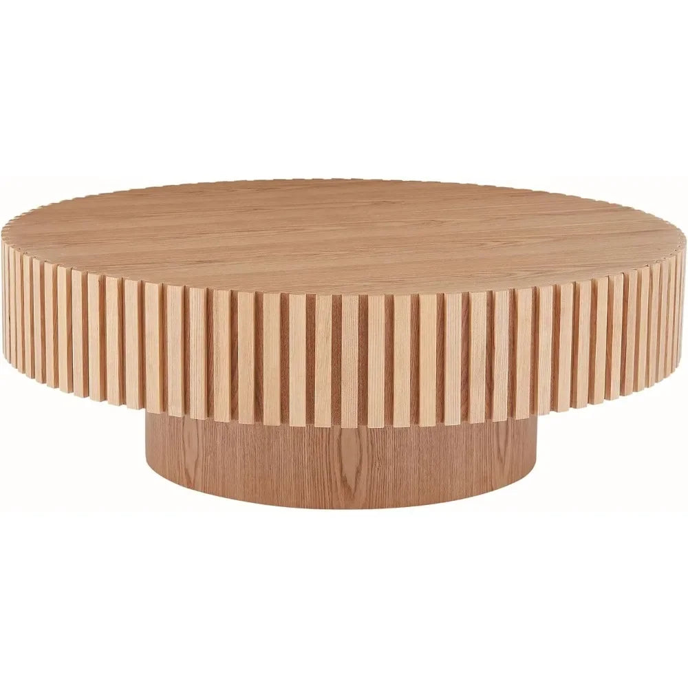 Mesa de centro redonda de 31,49'', mesa auxiliar de madera para sala de estar, mesa auxiliar moderna y contemporánea con tambor estriado circular, fácil montaje para