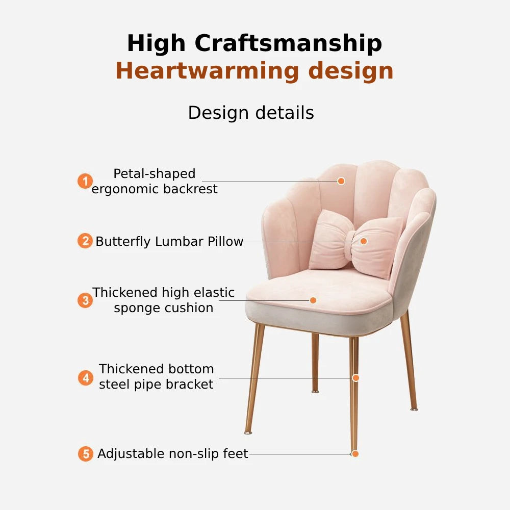 Vanity Chair Modern Dining Chair with Metal Legs for Dressing Room Lounge Nordic Comfortable Makeup Chairs Home Furniture