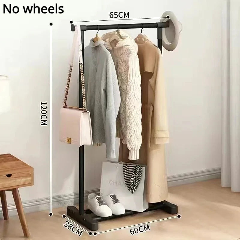 Simple Rolling Clothes Rack Floor Hanger Living Room Wardrobe Shoerack Shelves Double Layers Coat Hanger Stand Home Furniture