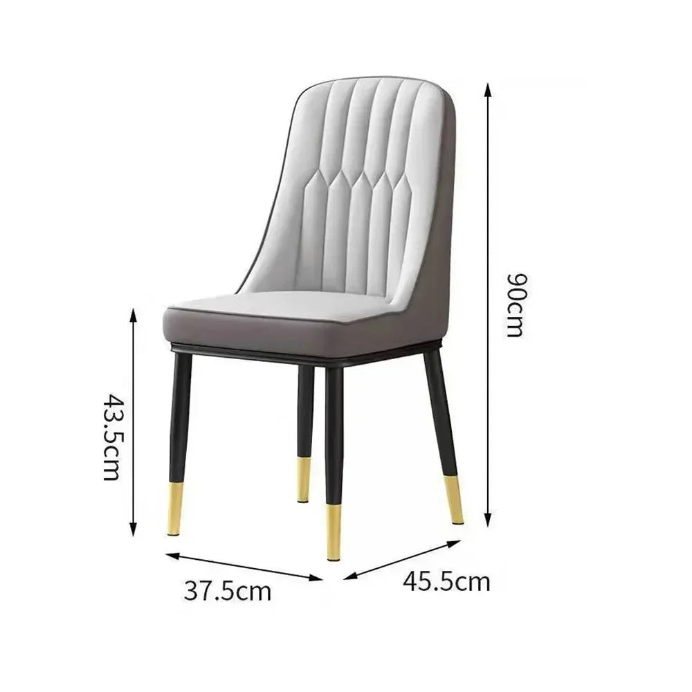 Chaise de salle à manger nordique de luxe en cuir PU, chaises de salle à manger pour la maison, pieds en métal avec dossier, pack souple, chaises de salle à manger commerciales simples et modernes