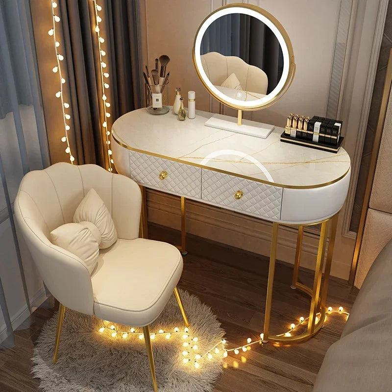 White Women Makeup Vanity Table Drawer Mirror Dresser Stand Makeup Table Storage Cabinet Coiffeuse Miroir Home Furniture