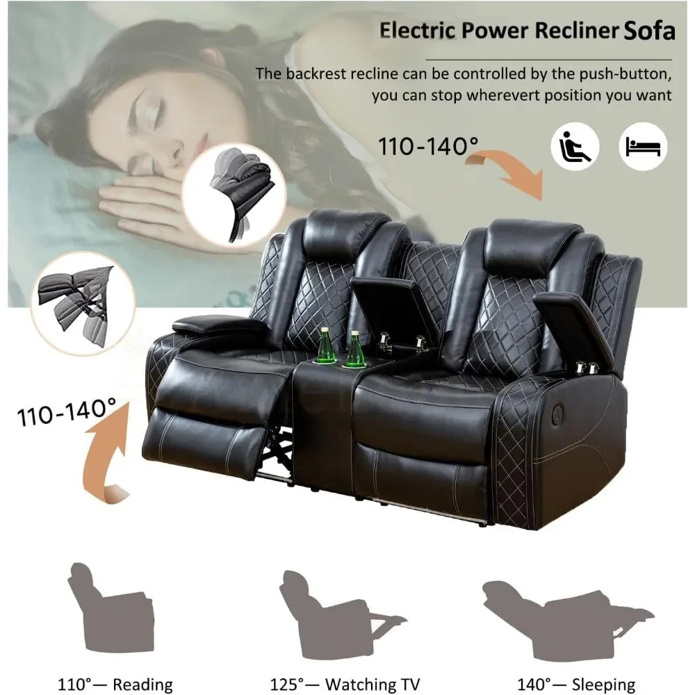 recliner，Multifunction Power Air Leather Recliner Sofa Set with LED Lights, Living Room Furniture, Reclining Sofa, loveseat,