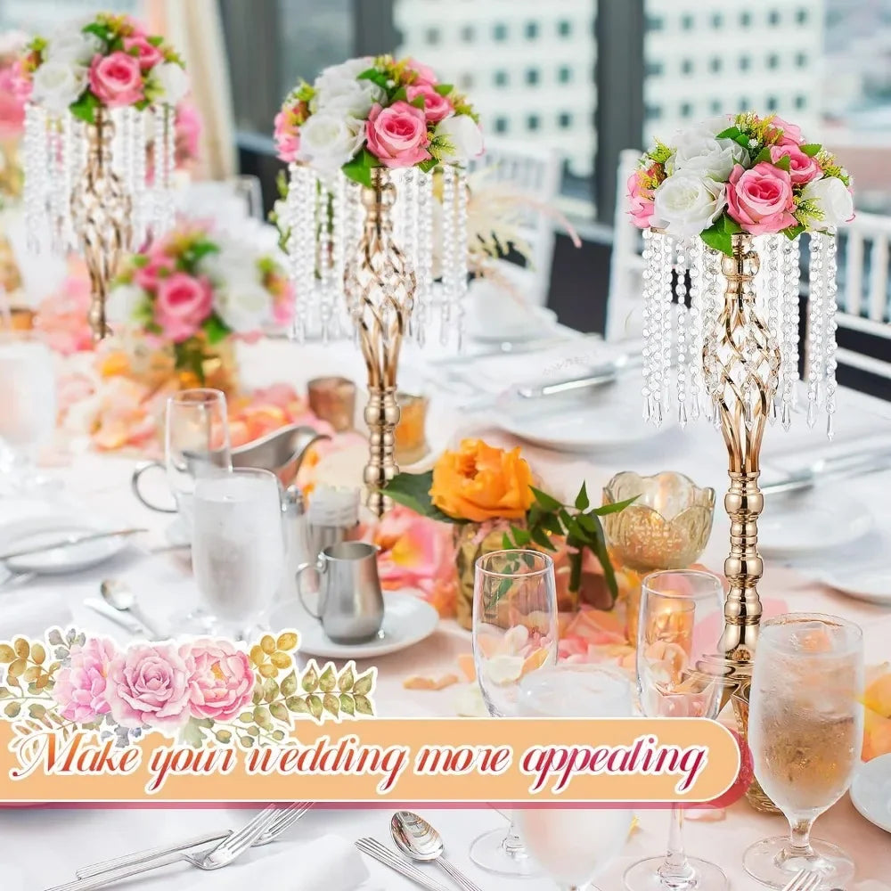 Centros de mesa de boda de cristal dorado, 10 piezas, 21,7 pulgadas para mesas con soporte de candelabro de metal, decoración del hogar, decoración de jarrones