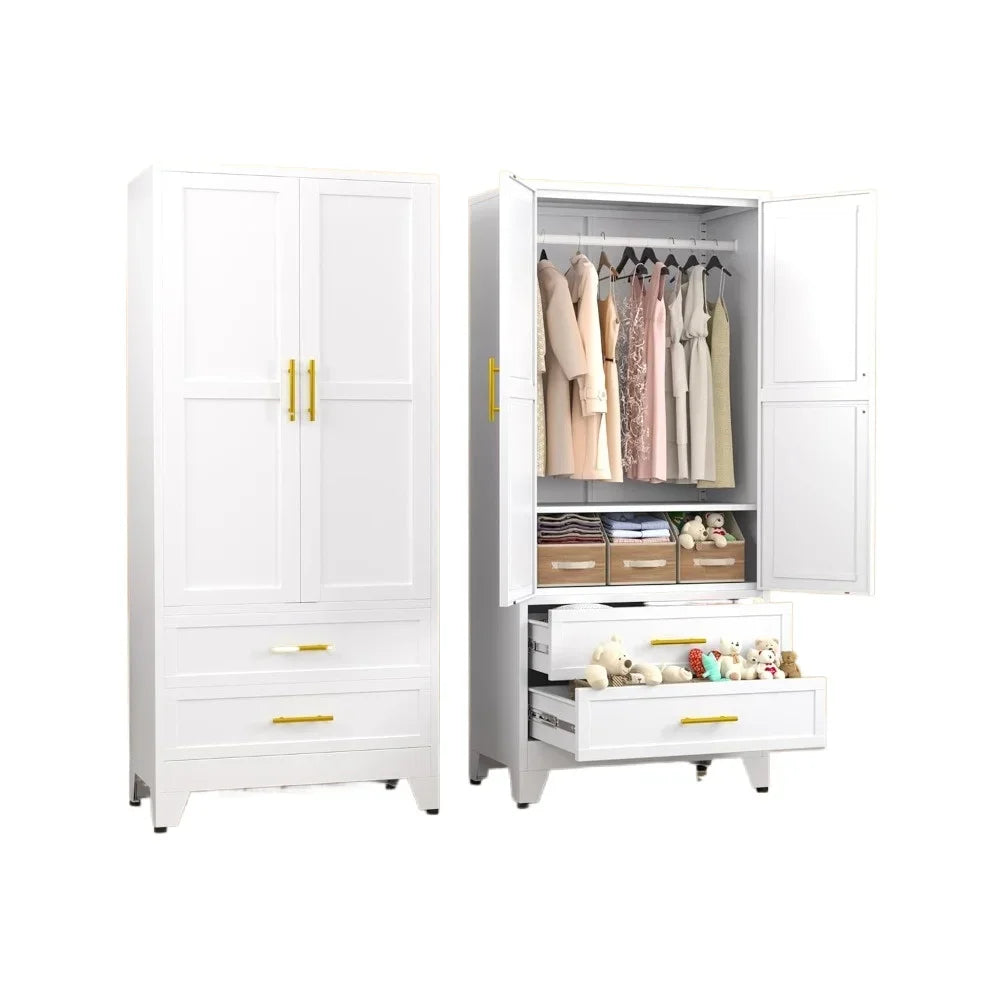 Wardrobe.Metal Armoire Wardrobe Closet, 71 "Metal Clothing Storage Cabinet With Adjustable Shelves And Hanging Rod, Household St