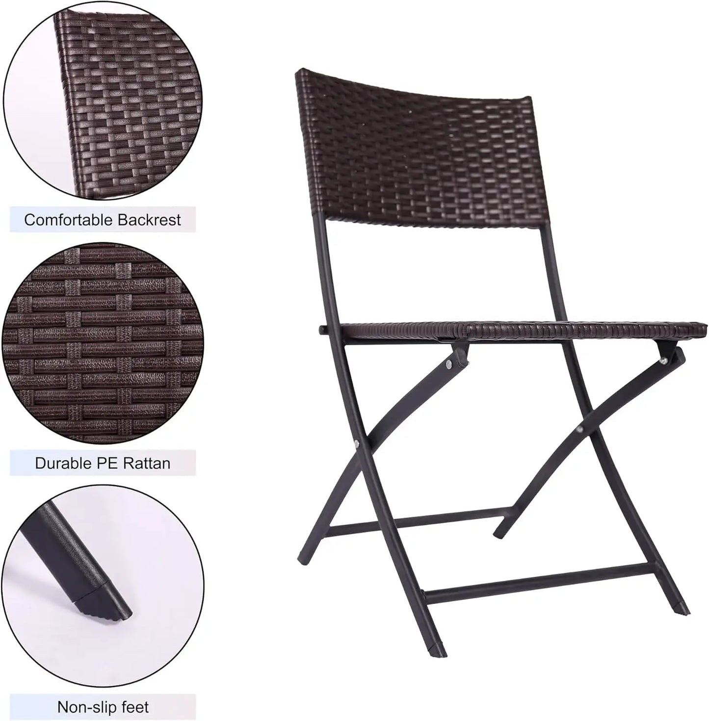 Ensemble de 3 chaises de bistrot pliantes en rotin tissées à la main pour petit balcon, meubles de patio avec table carrée légère