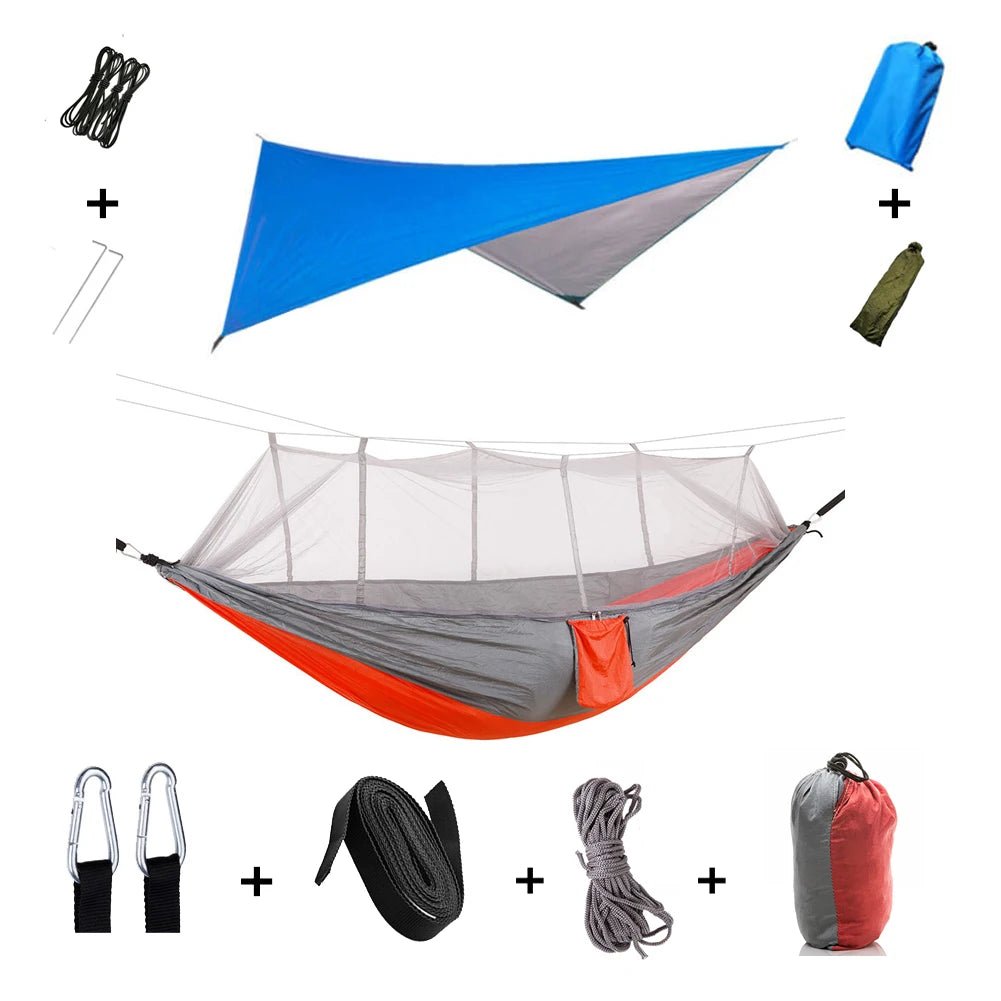 Anti Outdoor Camping Hammock With Mosquito Net And Rain Tent Equipment Supplies Shelters Camp Bed Survival Portable Hammock