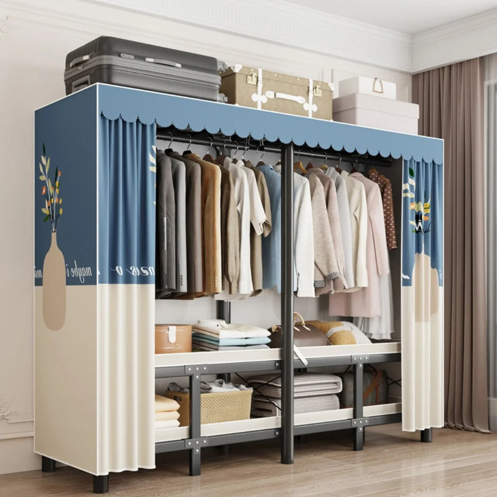 Cloth Wardrobe Foldable Steel Frame Simple Durable RentalRoom Storage Closet Locker Bedroom Furniture Installation-Free Wardrobe